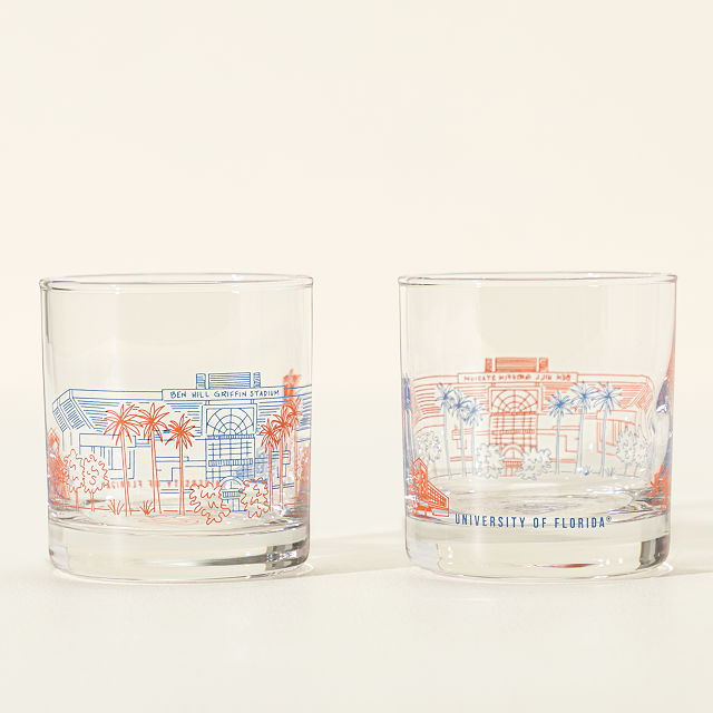 College Cityscape Rocks Glasses - Set of 2