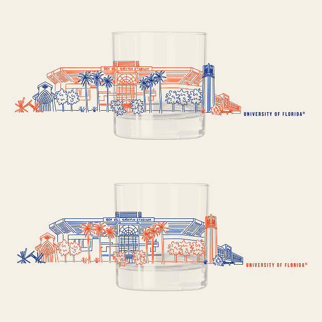 College Cityscape Rocks Glasses - Set of 2