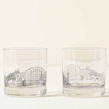 College Cityscape Rocks Glasses - Set of 2