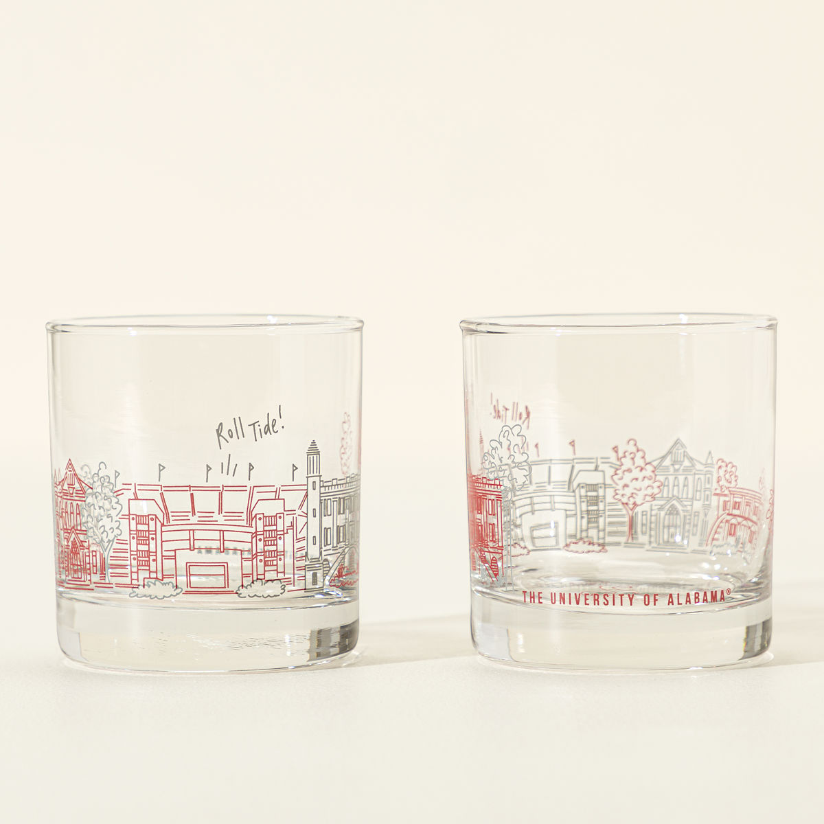 College Cityscape Rocks Glasses - Set of 2 - University of Alabama