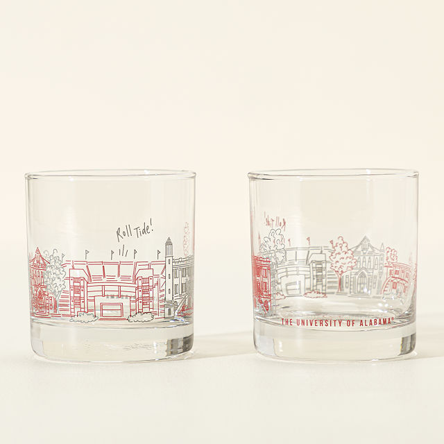 College Cityscape Rocks Glasses - Set of 2