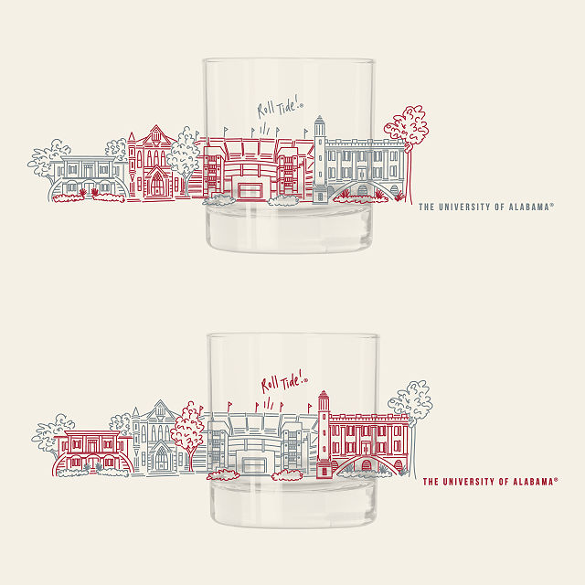 College Cityscape Rocks Glasses - Set of 2