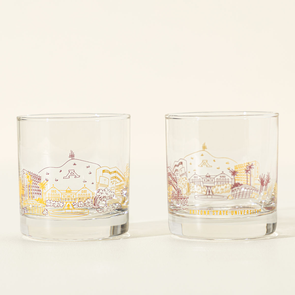 College Cityscape Rocks Glasses - Set of 2 - Arizona State University