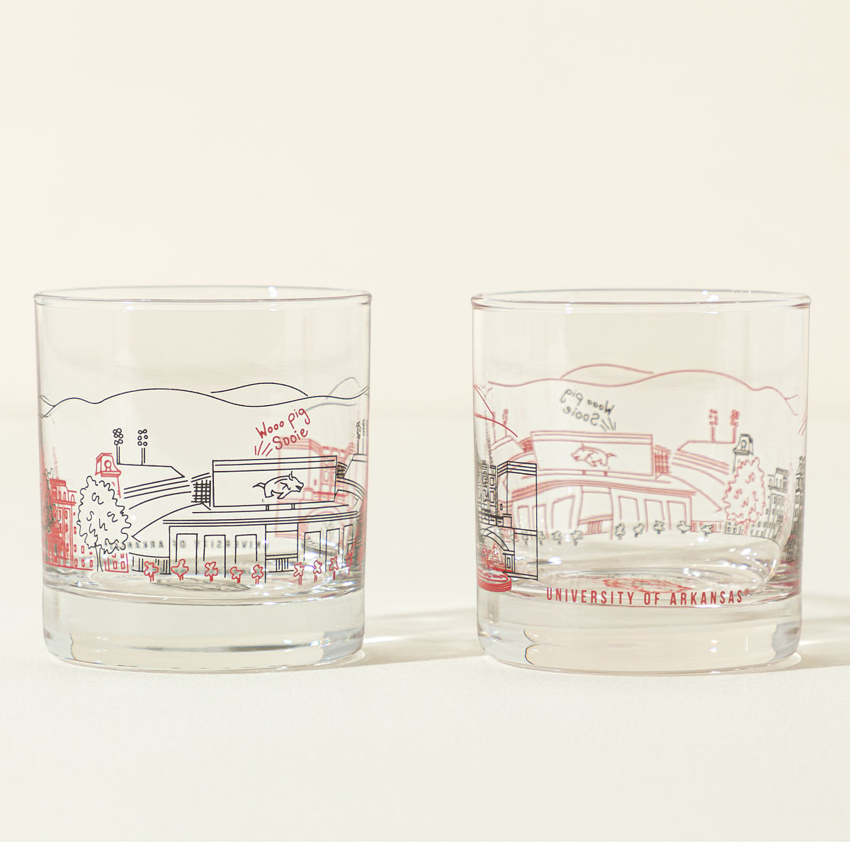 College Cityscape Rocks Glasses - Set of 2 - University of Arkansas - Fayetteville