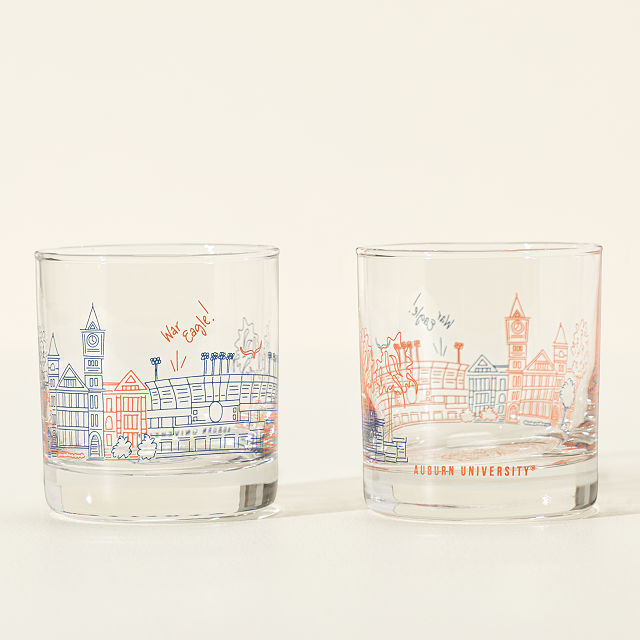 College Cityscape Rocks Glasses - Set of 2