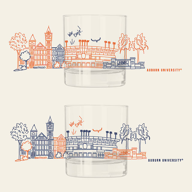 College Cityscape Rocks Glasses - Set of 2