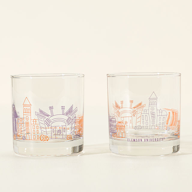 College Cityscape Rocks Glasses - Set of 2