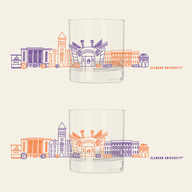 College Cityscape Rocks Glasses - Set of 2