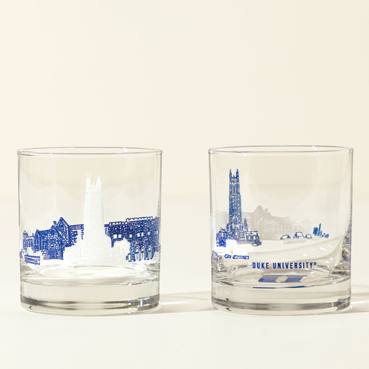 College Cityscape Rocks Glasses - Set of 2 - Duke University