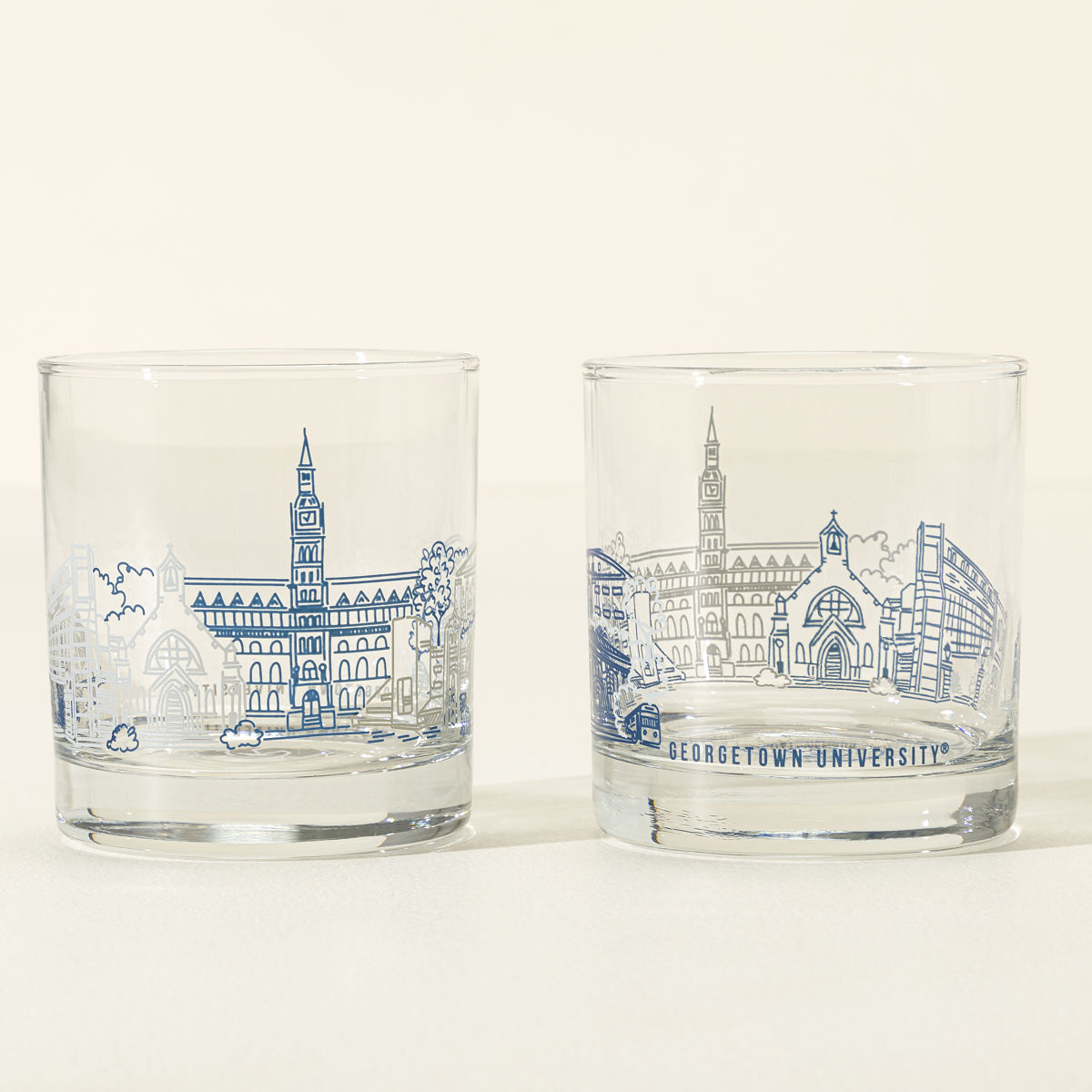 College Cityscape Rocks Glasses - Set of 2 - Georgetown University