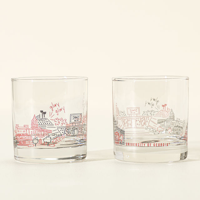 College Cityscape Rocks Glasses - Set of 2