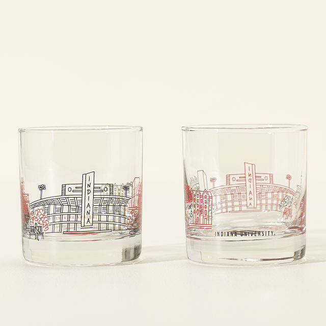 College Cityscape Rocks Glasses - Set of 2