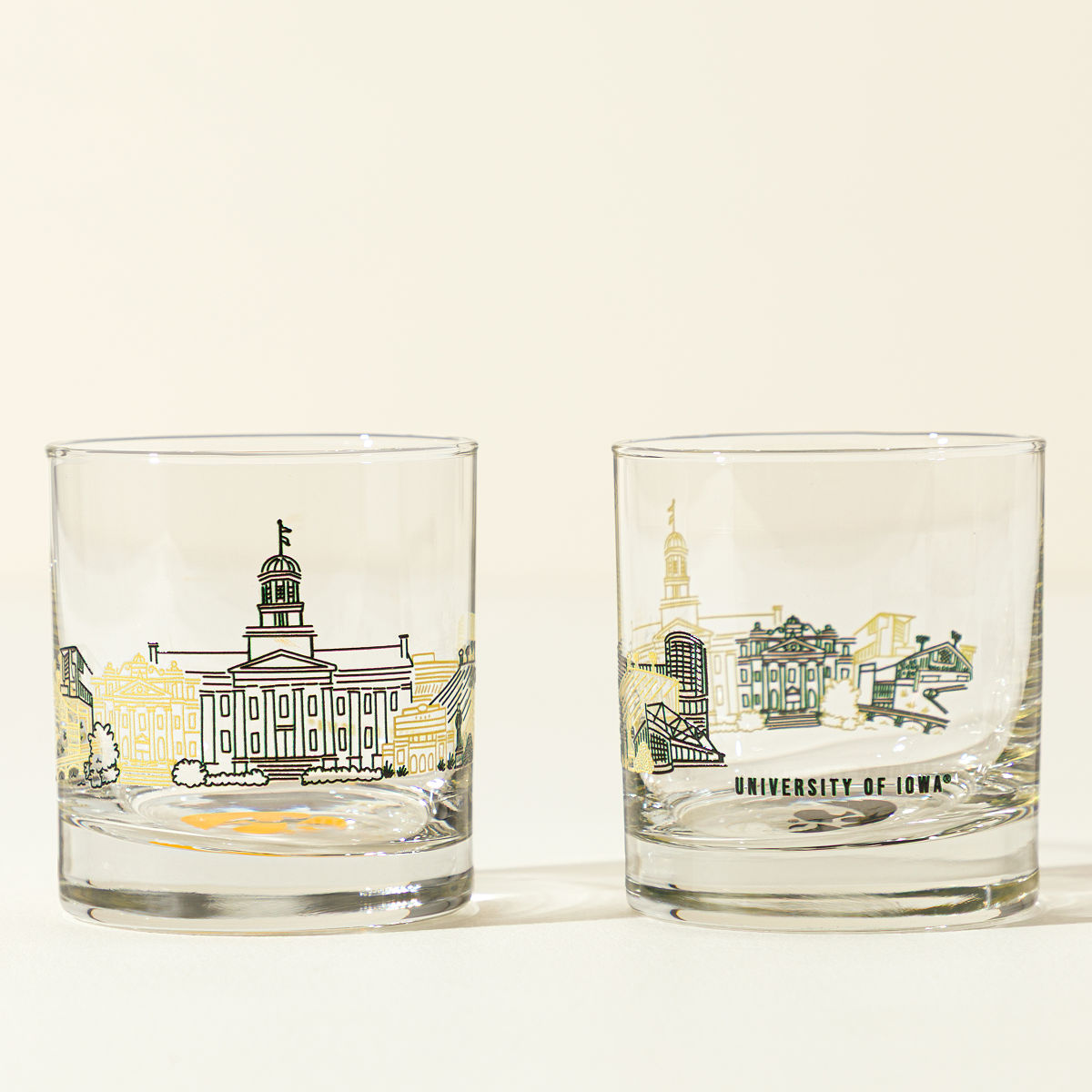 College Cityscape Rocks Glasses - Set of 2 - University of Iowa