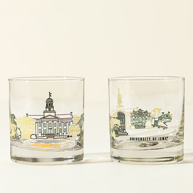 College Cityscape Rocks Glasses - Set of 2