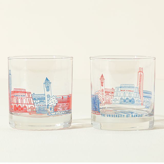 College Cityscape Rocks Glasses - Set of 2