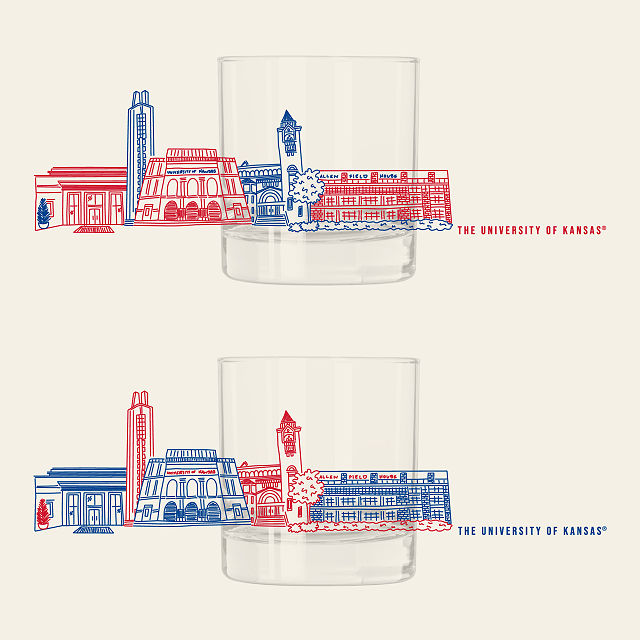 College Cityscape Rocks Glasses - Set of 2