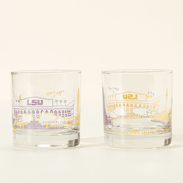 College Cityscape Rocks Glasses - Set of 2