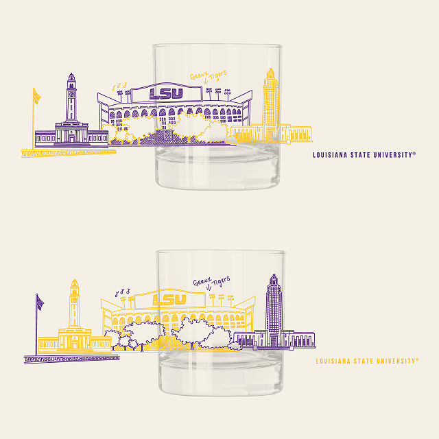 College Cityscape Rocks Glasses - Set of 2