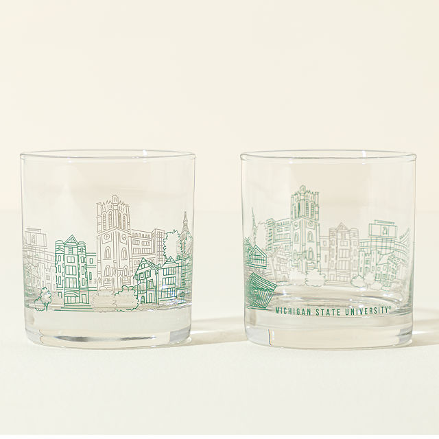 College Cityscape Rocks Glasses - Set of 2
