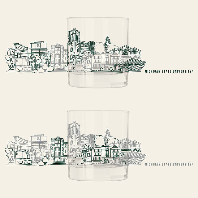College Cityscape Rocks Glasses - Set of 2