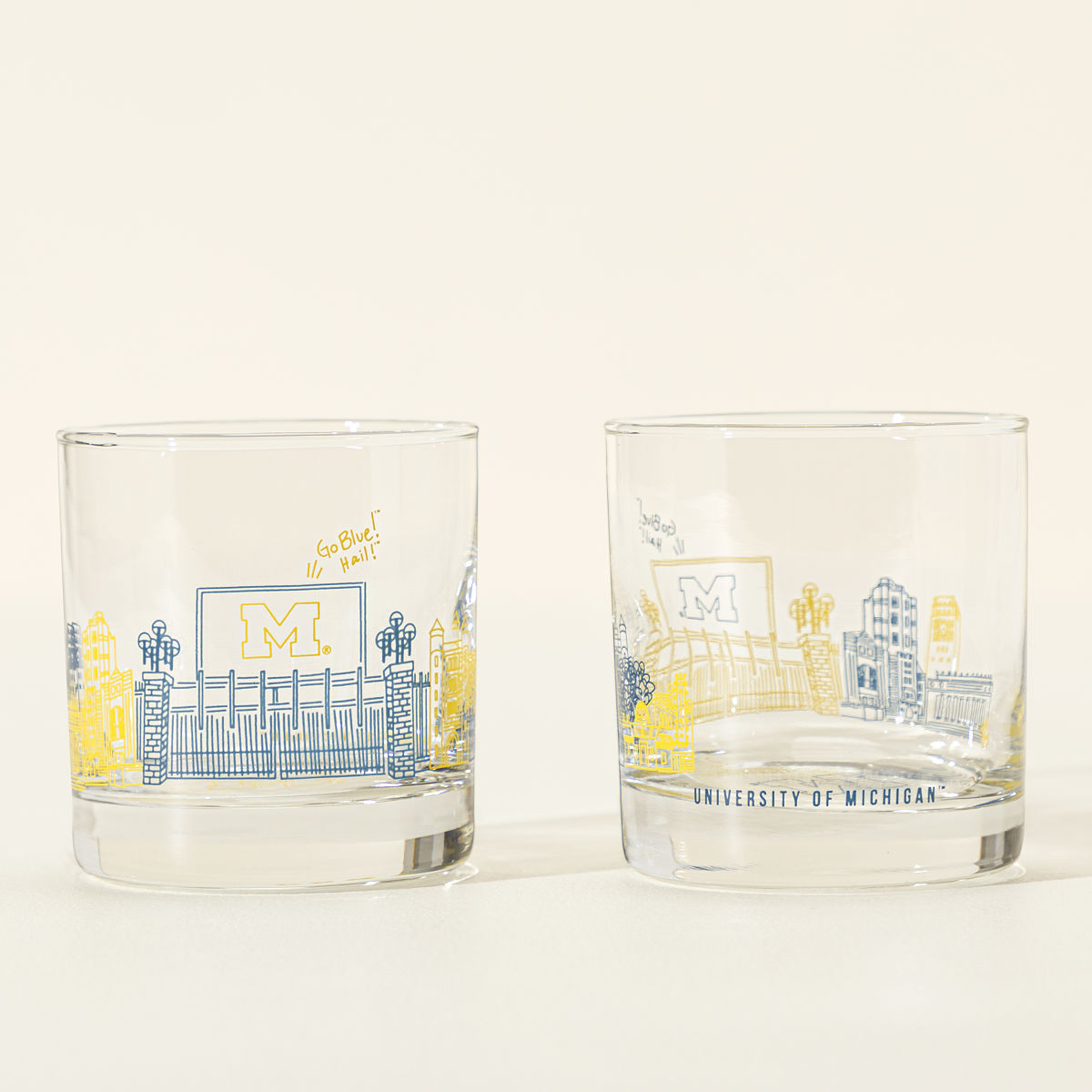 College Cityscape Rocks Glasses - Set of 2 - University of Michigan