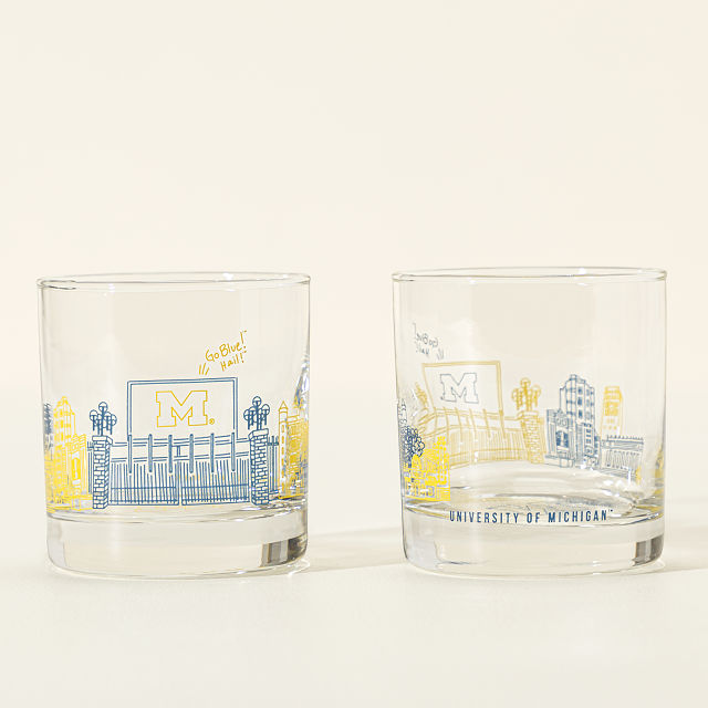 College Cityscape Rocks Glasses - Set of 2