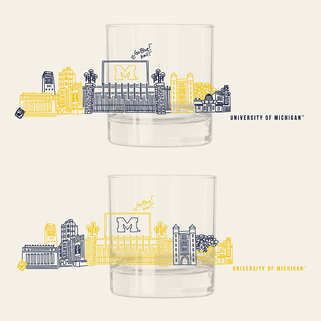 College Cityscape Rocks Glasses - Set of 2