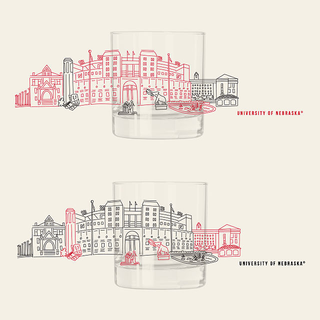 College Cityscape Rocks Glasses - Set of 2