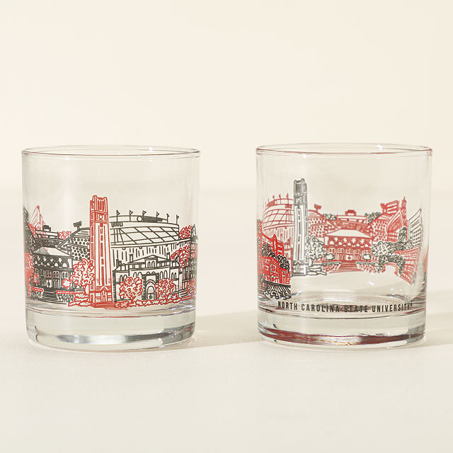 College Cityscape Rocks Glasses - Set of 2