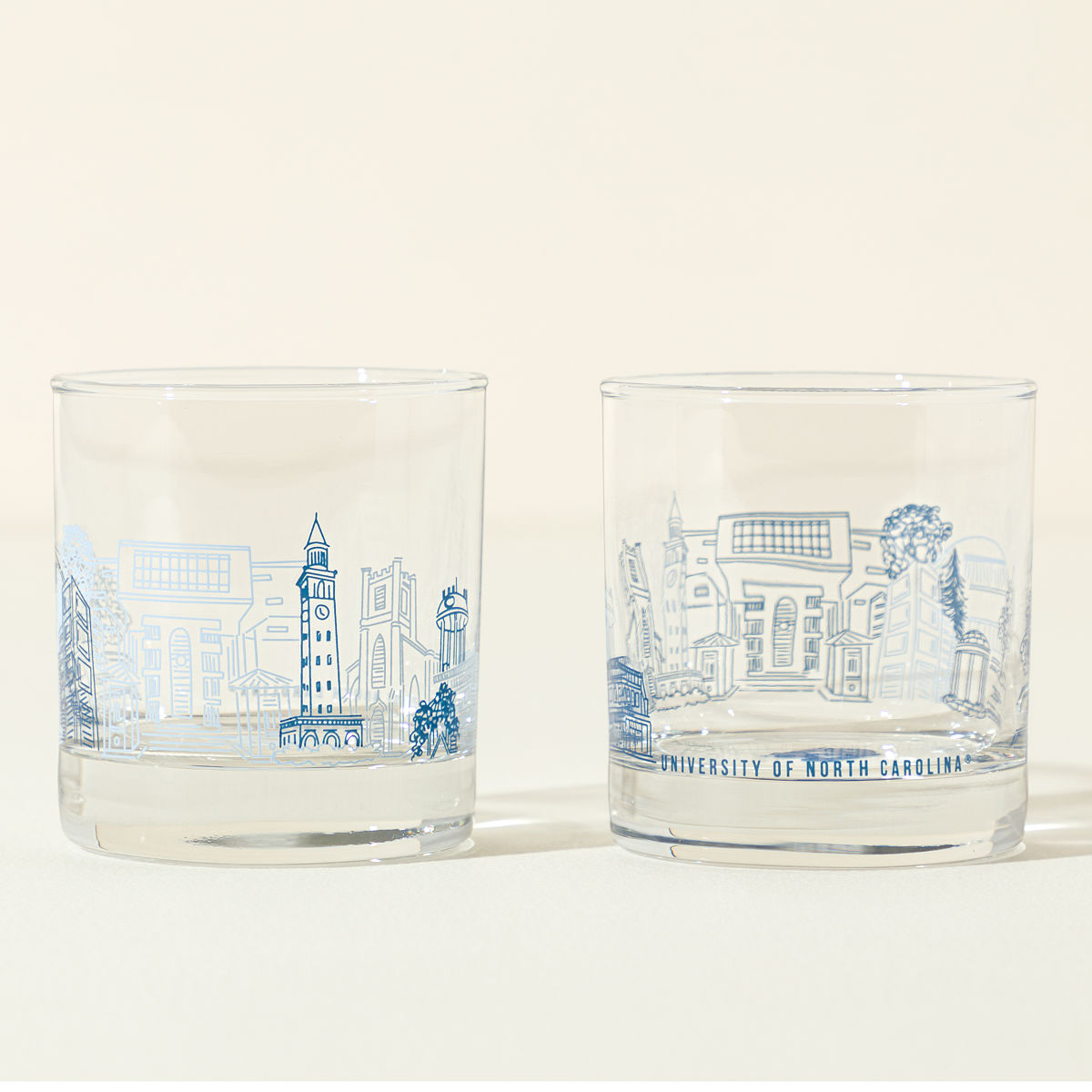 College Cityscape Rocks Glasses - Set of 2 - University of North Carolina