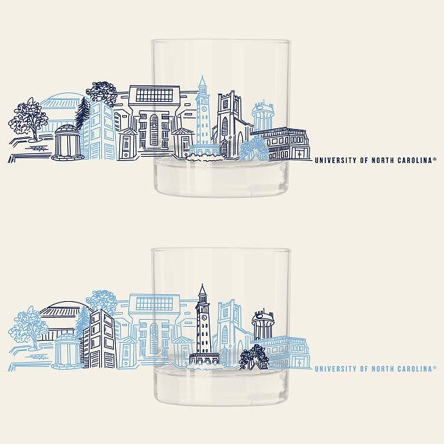 College Cityscape Rocks Glasses - Set of 2