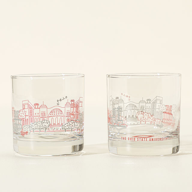 College Cityscape Rocks Glasses - Set of 2