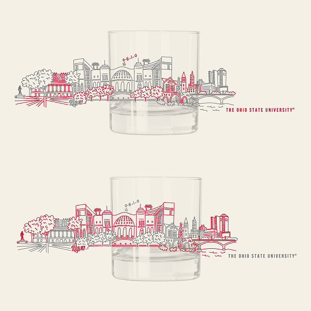 College Cityscape Rocks Glasses - Set of 2