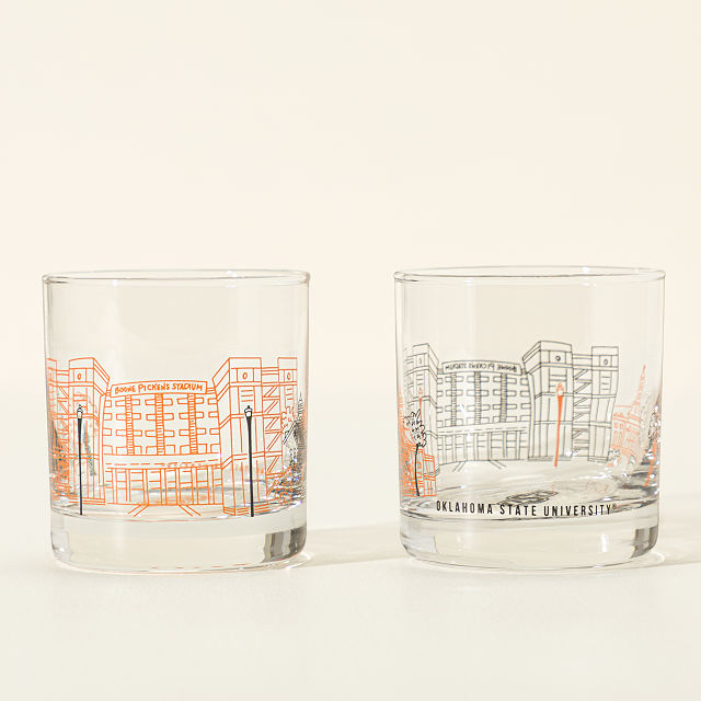 College Cityscape Rocks Glasses - Set of 2