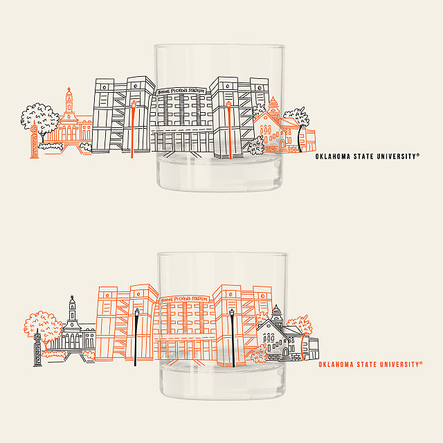 College Cityscape Rocks Glasses - Set of 2