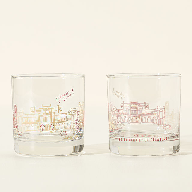 College Cityscape Rocks Glasses - Set of 2