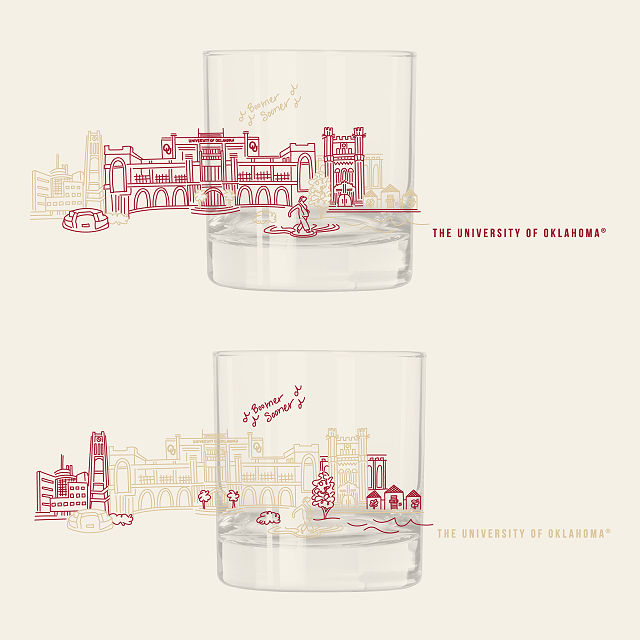 College Cityscape Rocks Glasses - Set of 2