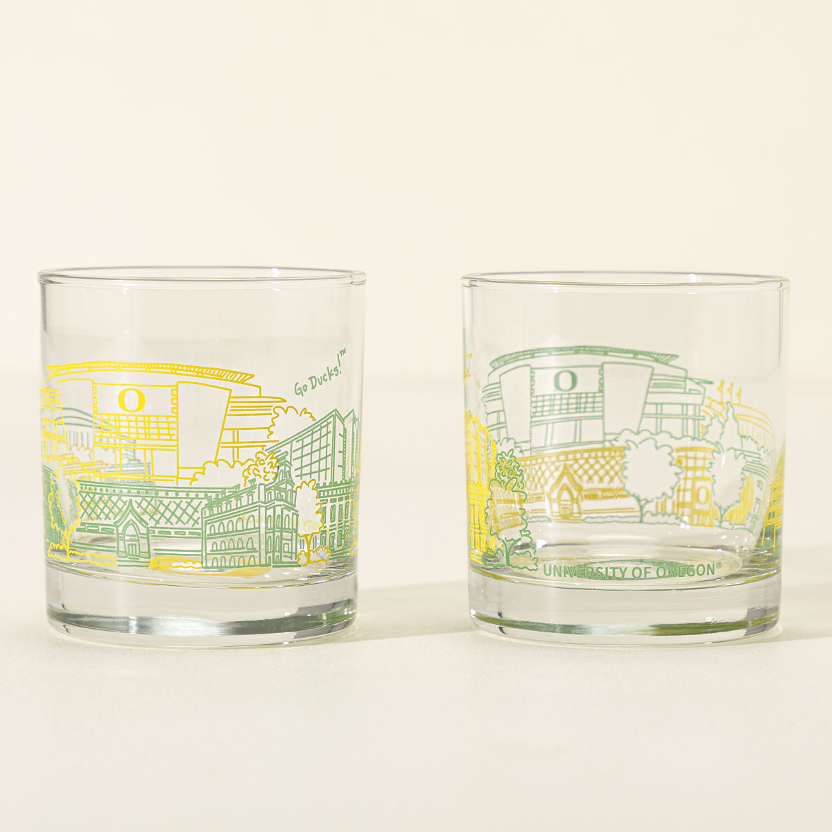 College Cityscape Rocks Glasses - Set of 2 - University of Oregon