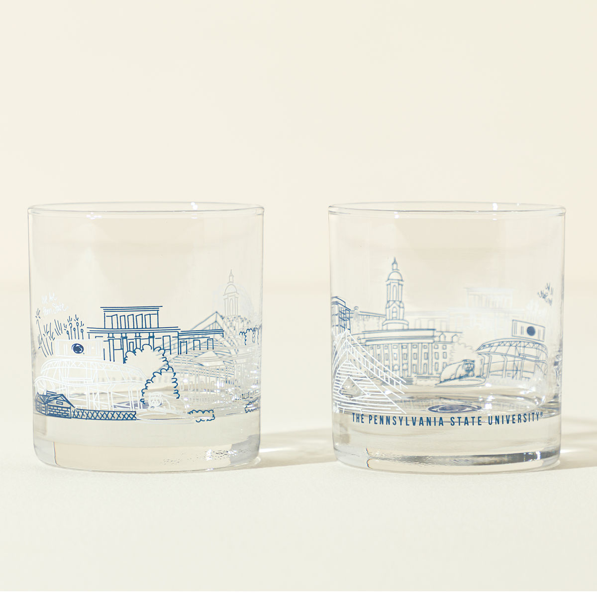 College Cityscape Rocks Glasses - Set of 2 - Penn State University