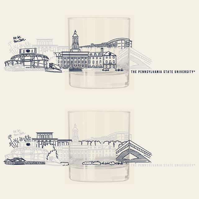 College Cityscape Rocks Glasses - Set of 2