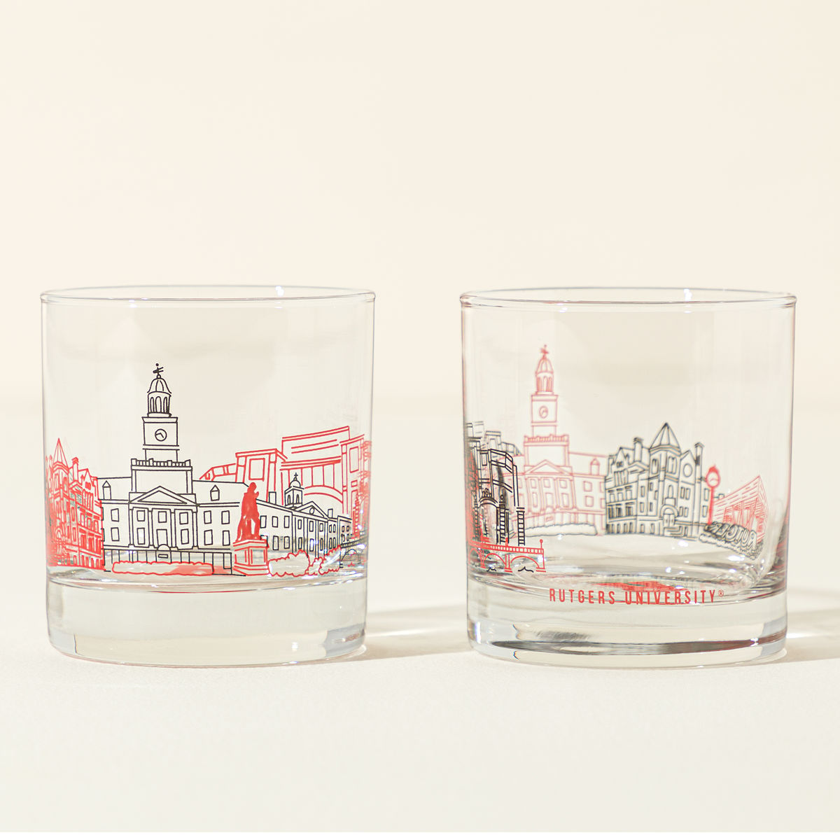 College Cityscape Rocks Glasses - Set of 2 - Rutgers University