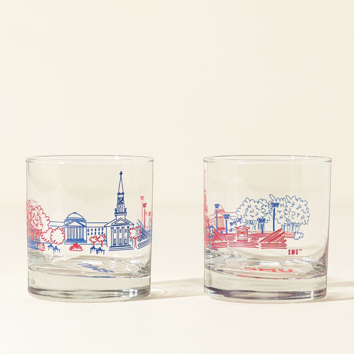 College Cityscape Rocks Glasses - Set of 2 - Southern Methodist University