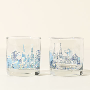 College Cityscape Rocks Glasses - Set of 2