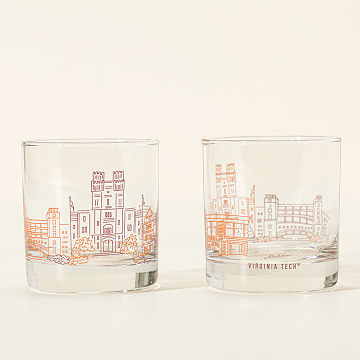 College Cityscape Rocks Glasses - Set of 2