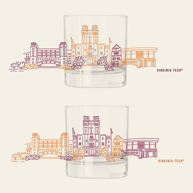 College Cityscape Rocks Glasses - Set of 2