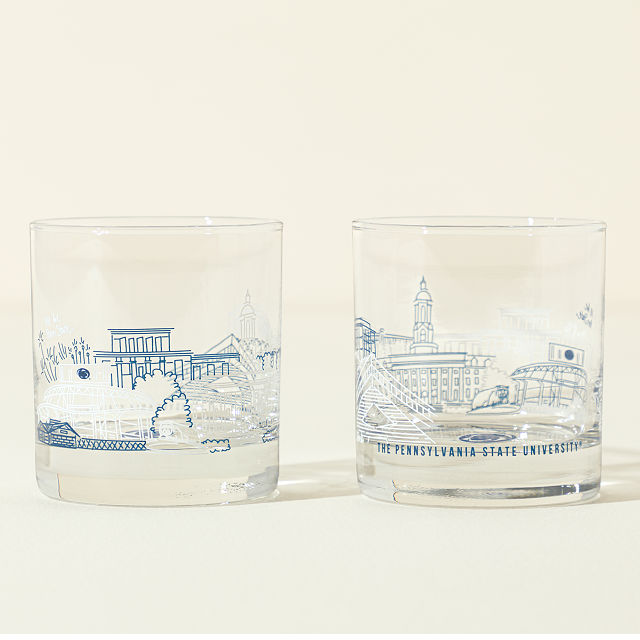 College Cityscape Rocks Glasses - Set of 2