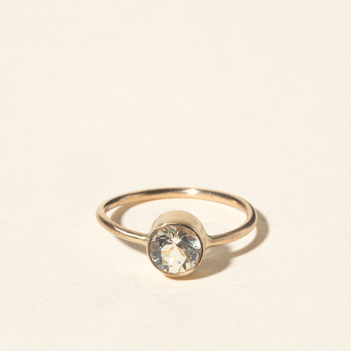14k Gold Solitaire Ring - Champagne Sunstone