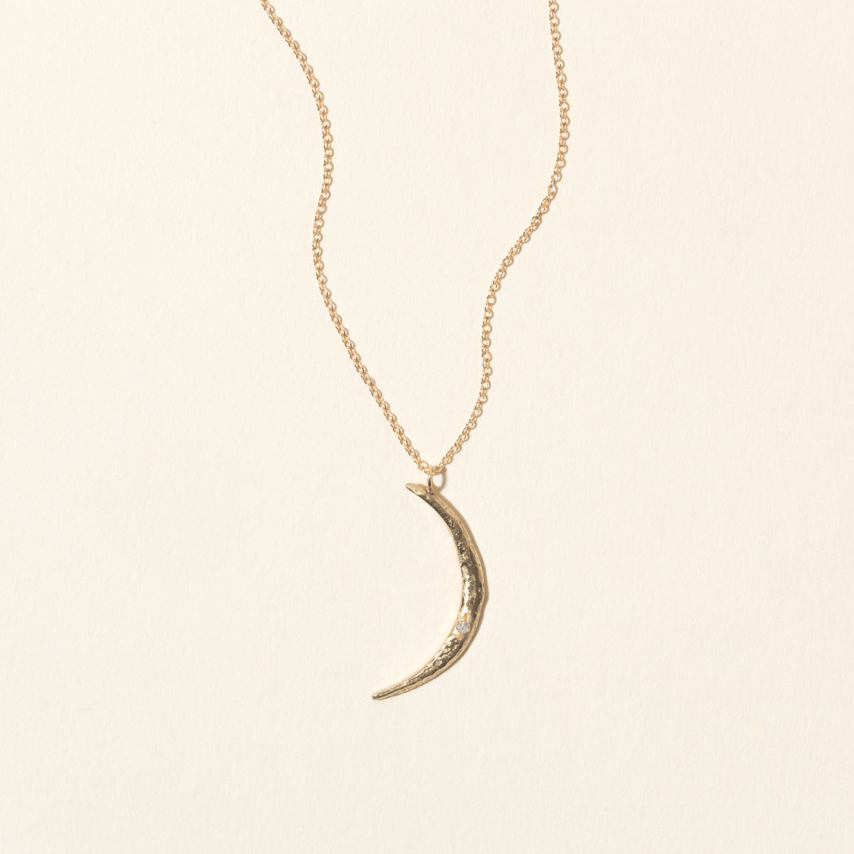 14k Gold & Diamond Crescent Moon Necklace