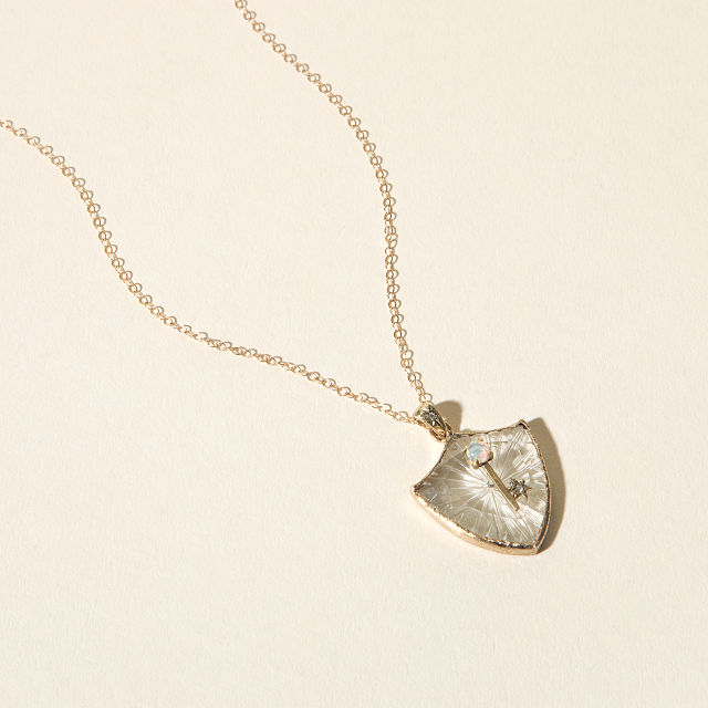 14k Gold Shield Amulet Key Necklace 