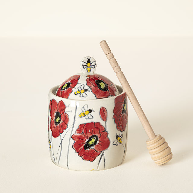 Handmade Stoneware Poppy Honey Pot Honey Pot Goods
